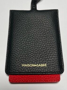 Maison de Sabre Leather ID Lanyard Black & Red – Slim Card Holder Badge Holder